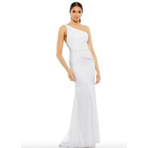 MAC DUGGAL Dress Size 6 Evening Gown White One Shoulder NEW Jersey Mermaid Flaw